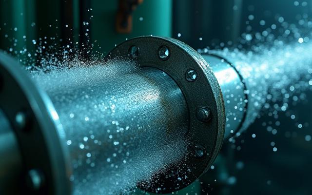 Hydro-jetting nozzle cleaning the inside of a corroded pipe