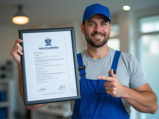 Licensed and insured plumber showing certification