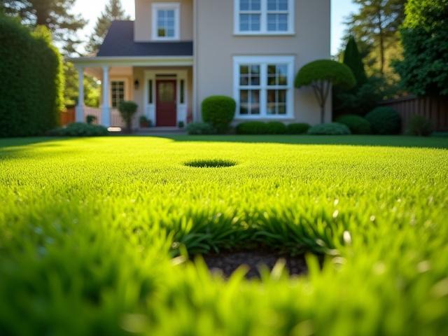 Pristine yard with small access holes for trenchless sewer repair