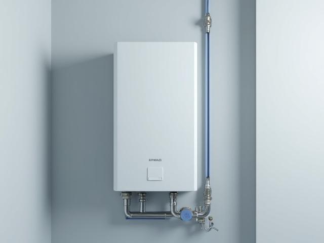 Modern tankless water heater installed in a clean utility space
